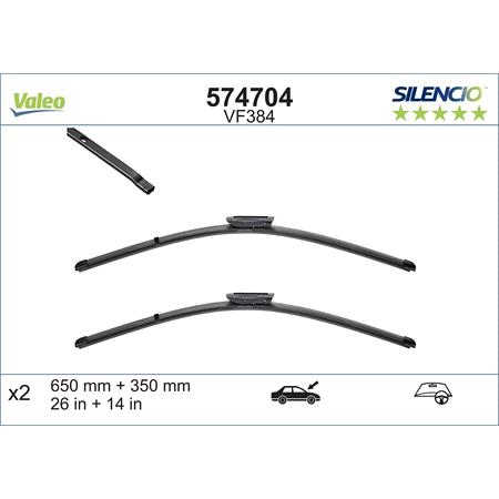 Valeo VF384 Silencio Flat Wiper Blades Front Set (650 / 350mm   Bayonet Arm Connection) for Renault Clio IV 2013 2019