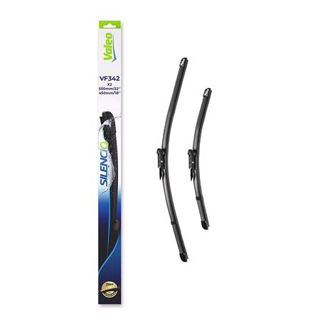 Valeo VF342 Silencio Flat Wiper Blades Front Set (550 / 450mm   Pinch Tab Arm Connection) for 1 2011 Onwards