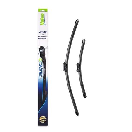 Valeo VF348 Silencio Flat Wiper Blades Front Set (650 / 400mm   Push Button Arm Connection) for Toyota Megane E Tech SUV 2021 Onwards