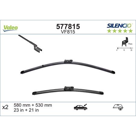 Valeo VF815 Silencio Flat Wiper Blades Front Set (580 / 530mm   Push Button Arm Connection) for BMW Z4 2018 Onwards