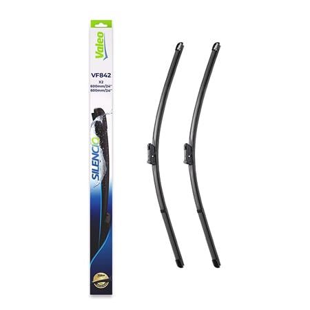 Valeo VF842 Silencio Flat Wiper Blades Front Set (600 / 600mm   Push Button Arm Connection) for Volkswagen Amarok 2010 Onwards