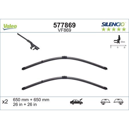 Valeo VF869 Silencio Flat Wiper Blades Front Set (650 / 650mm   Side Pin Arm Connection) for Citroen Xsara Picasso 1999 2008