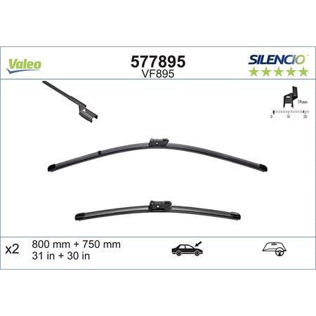 Valeo VF895 Silencio Flat Wiper Blades Front Set (800 / 750mm   Push Button Arm Connection) for C4 Picasso 2013 Onwards