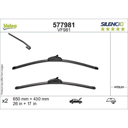 Valeo VF981 Silencio Flat Wiper Blades Front Set (650 / 430mm   Hook Type Arm Connection) for Honda HR V 2021 Onwards