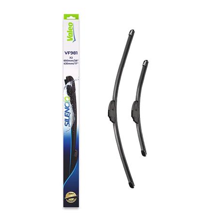 Valeo VF981 Silencio Flat Wiper Blades Front Set (650 / 430mm   Hook Type Arm Connection) for Honda HR V 2021 Onwards