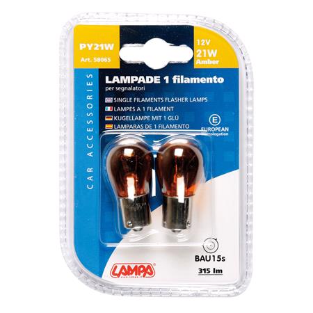 Lampa 12V PY21W BAu15s Amber Bulb   Twin Pack