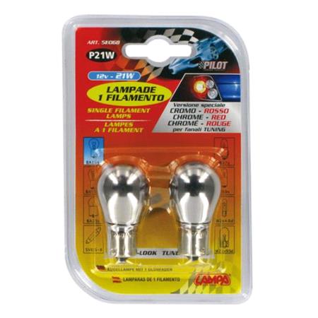 Single Filament Chrome Red Bulb 12V P21W 21W BA15s   Twin Pack