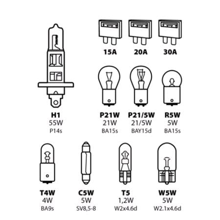 Spare lamps kit 11 pcs, 12V   H1 halogen