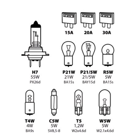 Spare lamps kit 11 pcs, 12V   H7 halogen