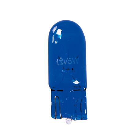 12V Blue Dyed Glass, wedge base lamp   W5W   5W   W2,1x9,5d   2 pcs    D Blister