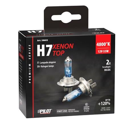 Pilot Xenon Top 12V 55W H7 +120% Brighter Bulb   Twin Pack
