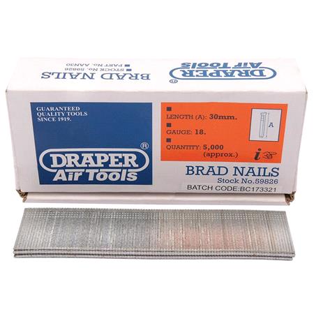 Draper 59826 30mm Brad Nails (5000)