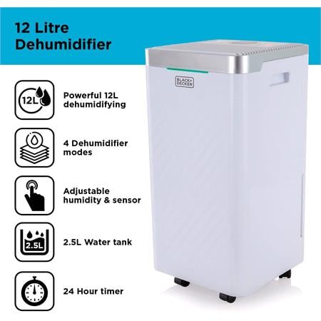 BLACK+DECKER Dehumidifier 12L White