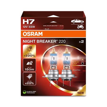 Osram Night Breaker 220 12V 55W H7 +220% Brighter Bulbs   Twin Pack for Volkswagen Passat CC 2012 Onwards