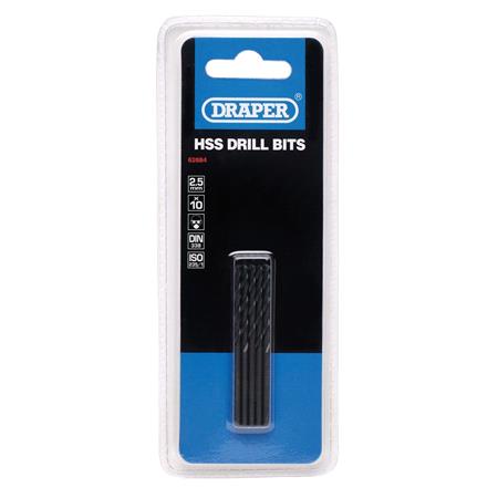 Draper 62884 HSS Twist Drill Bits, 2.5 x 55mm (Pack of 10)
