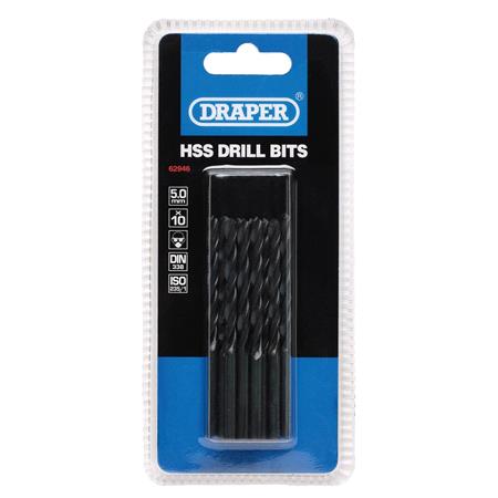 Draper 62946 HSS Twist Drill Bits, 5.0 x 85mm (Pack of 10)