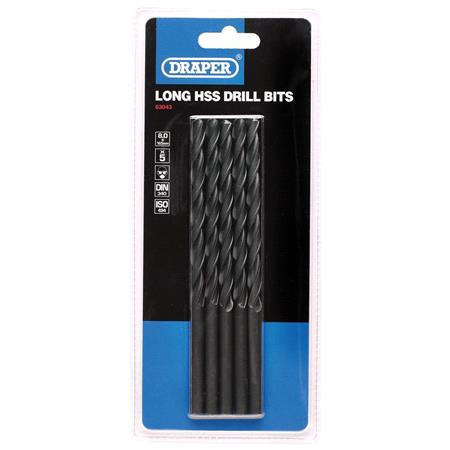 Draper 63043 Long HSS Drill Bit 8.0mm (Pack of 5)