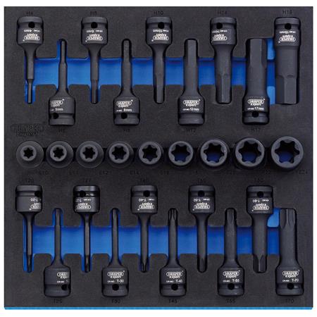 Draper Expert 63490 1 2 inch Sq. Dr. Impact TX STAR and Hex Socket Set in 1 2 Drawer EVA Insert Tray (28 Piece)