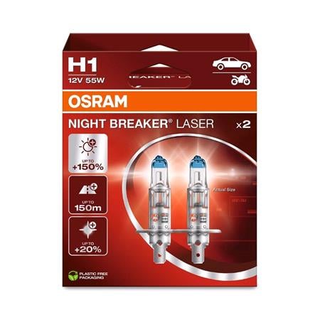 Osram Night Breaker Laser 12V 55W H1 +150% Brighter Headlight Bulb   Twin Pack for Volkswagen PASSAT, 1988 1996