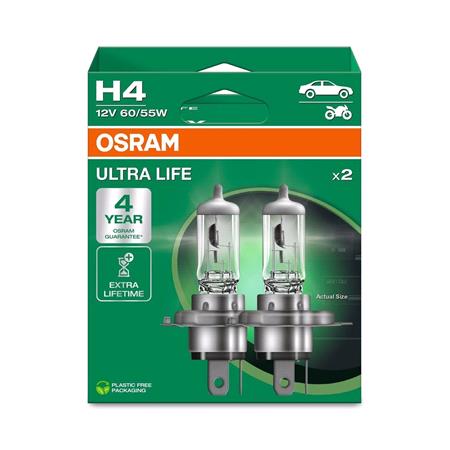 Osram Ultra Life 12V 60/55W H4 Bulb   Twin Pack