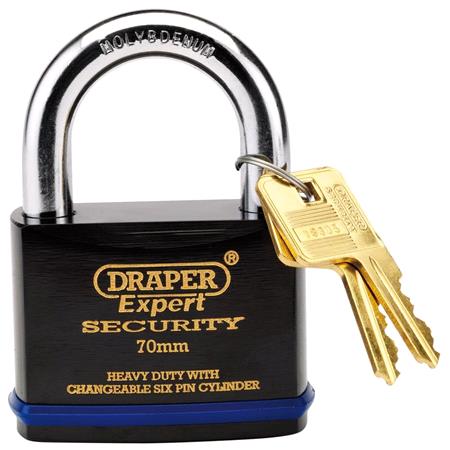 Draper Expert 64195 70mm Heavy Duty Padlock and 2 Keys with Super Tough Molybdenum Steel Shackle