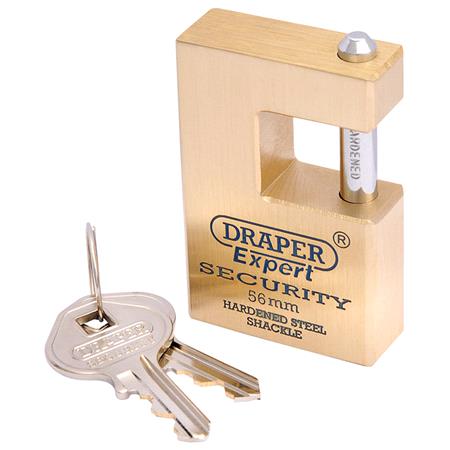 Draper Expert 64200 56mm Quality Close Shackle Solid Brass Padlock and 2 Keys with Hardened Steel Shackle