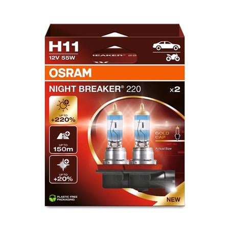 Osram Night Breaker 220 12V 55W H11 +220% Brighter Bulbs   Twin Pack for Volkswagen PASSAT, 2005 2010