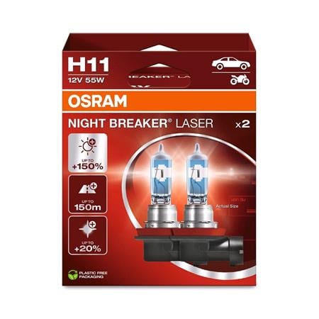Osram Night Breaker Laser 12V 55W H11 +150% Brighter Bulb   Twin Pack