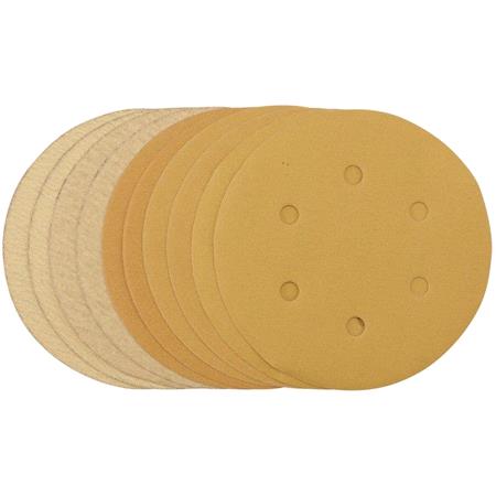 Draper 64284 Gold Sanding Discs With Hook & Loop, 150mm, Assorted Grit   120G, 180G, 240G, 320G, 400G (Pack Of 10)