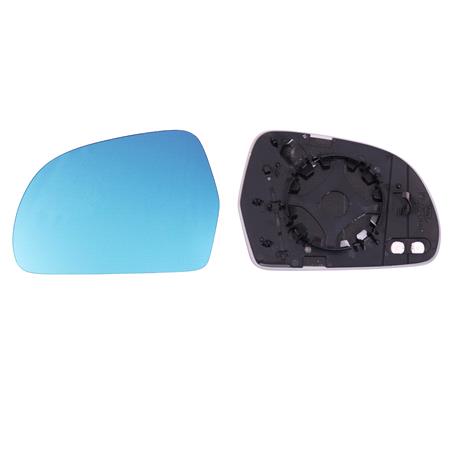 Left Blue Wing Mirror Glass (heated, for 125mm tall Wing Mirrors   see images) and Holder for Skoda OCTAVIA  2009 2012, Please measure at the centre of glass to ensure its 125mm, otherwise this glass may not fit