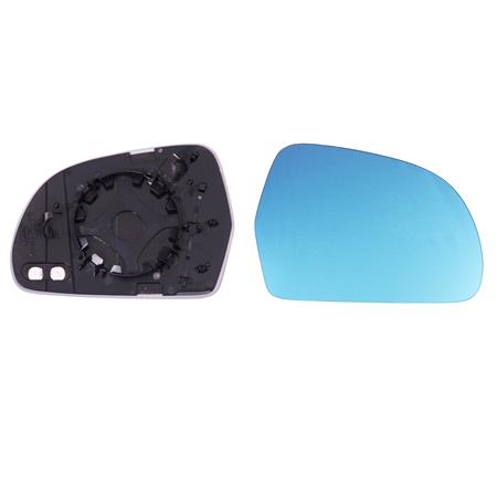Right Blue Wing Mirror Glass (heated, for 125mm tall Wing Mirrors   see images) and Holder for AUDI A3, 2008 2010, Please measure at the centre of glass to ensure its 125mm, otherwise this glass may not fit