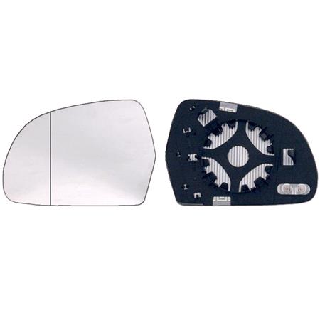 Left Wing Mirror Glass (heated, for 125mm tall mirrors   see images) and Holder for AUDI A3, 2008 2010, Please measure at the centre of glass to ensure its 125mm, otherwise this glass may not fit