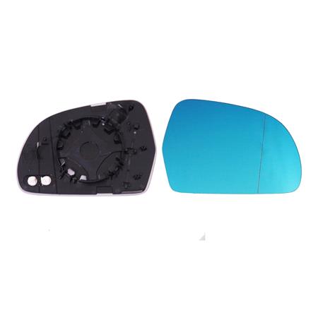 Right Blue Wing Mirror Glass (heated, for 125mm tall Wing Mirrors   see images) and Holder for AUDI A4 Avant, 2008 2010, Please measure at the centre of glass to ensure its 125mm, otherwise this glass may not fit
