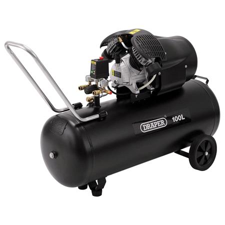 Draper 65396 100L Direct Drive V Twin Air Compressor, 2.2kW/3hp