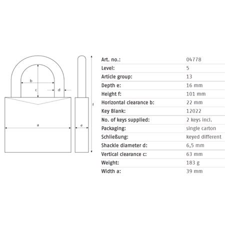 ABUS Compact Brass Long Shackle Padlock   40mm   HB63