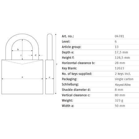 ABUS Compact Brass Long Shackle Keyed Alike Padlock   50mm   HB80