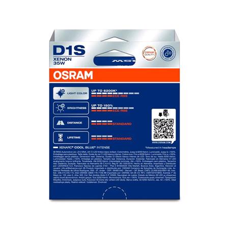 Osram Cool Blue Intense Xenarc 35W D1S 6200K +150% Brighter Xenon Bulb   Twin Pack
