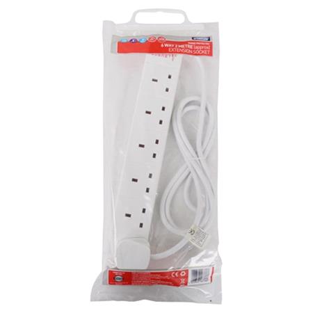 6 Way Surge Protected Extension Socket   White   2m