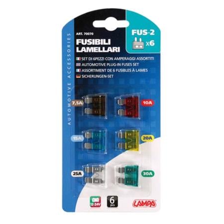 Set 6 assorted plug in fuses, 12 32V