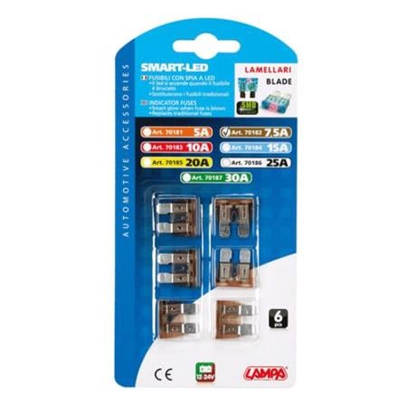 Smart Led, set 6 indicator plug in fuses, 12 32V   7,5A
