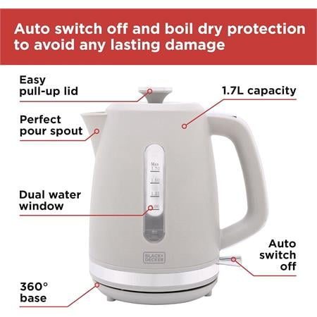 BLACK+DECKER Quick Boil Jug Kettle, 1.7L, 3KW   Grey