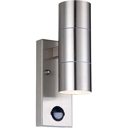 "SLATE GREY STAINLESS STEEL EXTERIOR DECORATIVE
GU10 UP/DOWN WALL LIGHT WITH PIR MOTION SENSOR  
IP44"