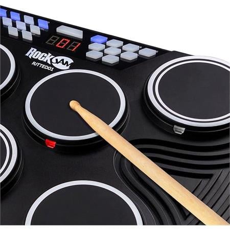 PDT RockJam Rechargeable Bluetooth Midi 7 Pad Tabletop Digital Drums Kit with Drumsticks