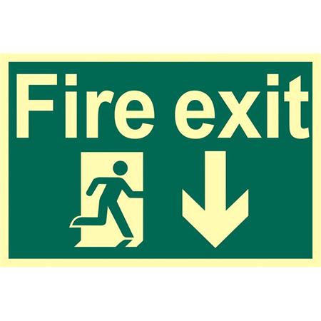 Draper 72600 Glow In The Dark 'Fire Exit Arrow Down' Safety Sign