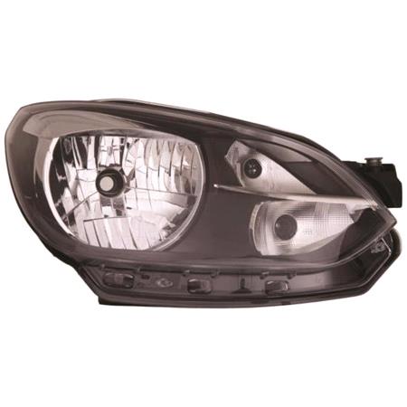 Right Headlamp (Halogen, Takes H4 Bulb, With Black Bezel, Supplied Without Motor) for Volkswagen UP 2011 on