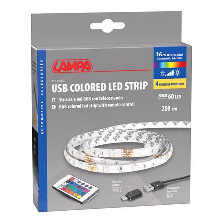 Adhesive RGB LED Strip Kit, Interior or Exterior   USB Connection   2m