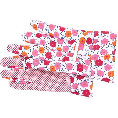 GARDEN GLOVES, PVC DOTS, FLOWERS 9"