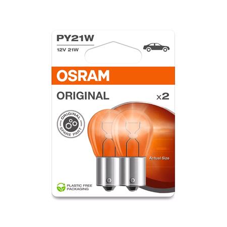 Osram Original 12V PY21W BAU15s Amber Bulb   Twin Pack