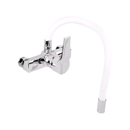 KITCHEN FAUCET WITH WHITE FLEXIBLE SPOUT