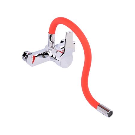 KITCHEN FAUCET WITH RED FLEXIBLE SPOUT